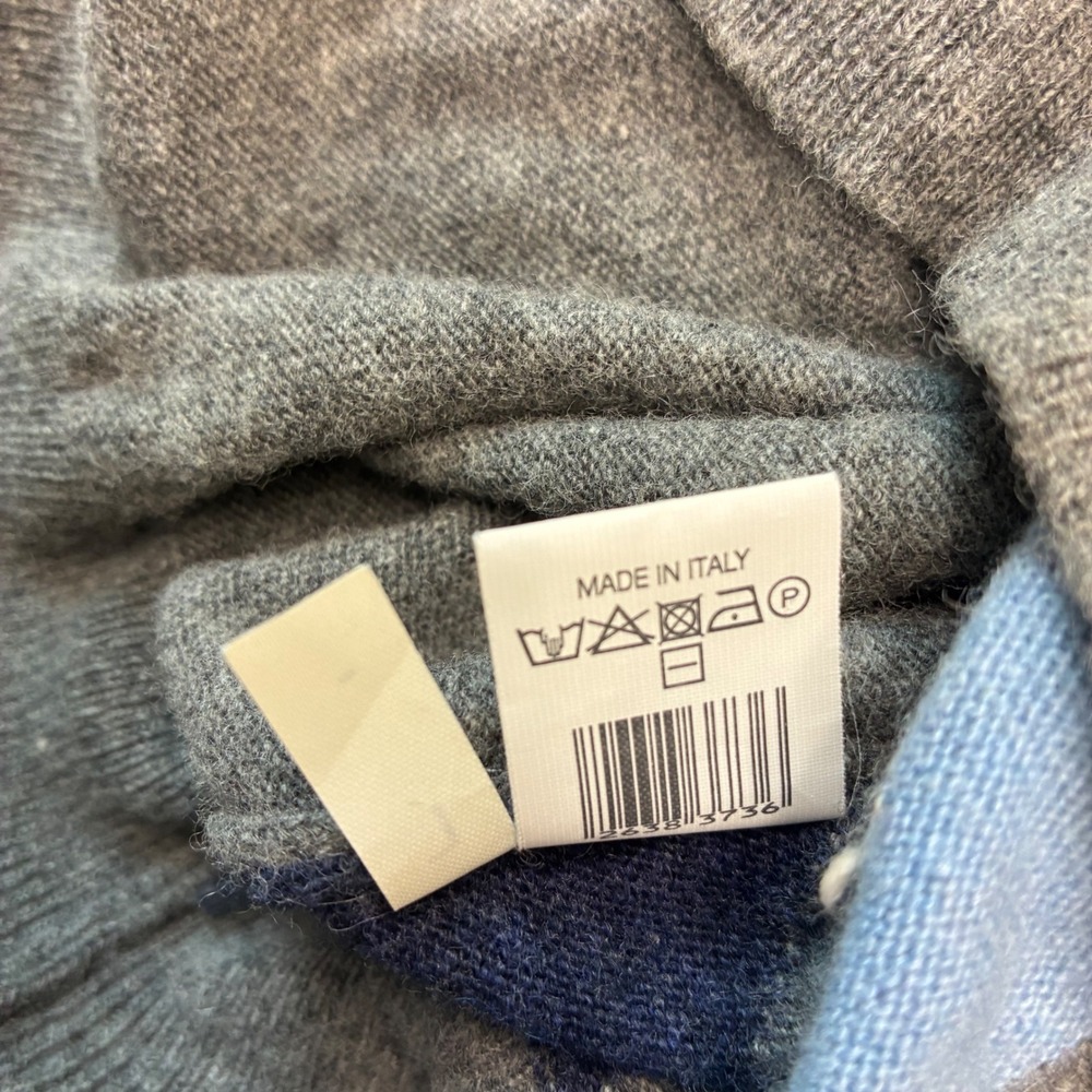 Simone Quarter Zip Sweater Mens L Grey Argyle Merino Cashmere Made in Italy - Picture 5 of 9